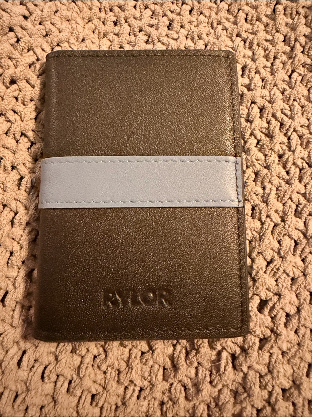 Rylor Leather Card Holder Wallet in Blackwith Blue Stripe